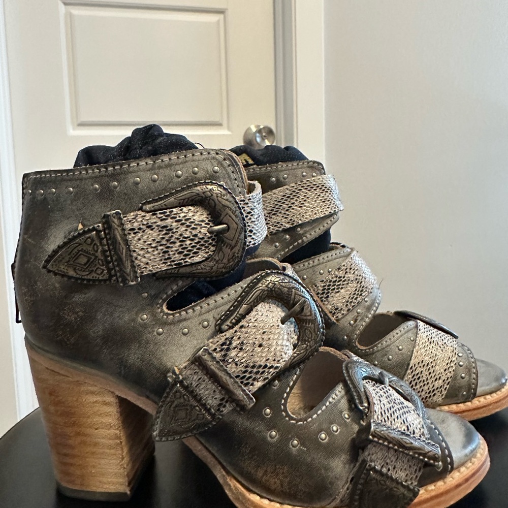 Freebird Gray Heeled Boots with Buckle Detail